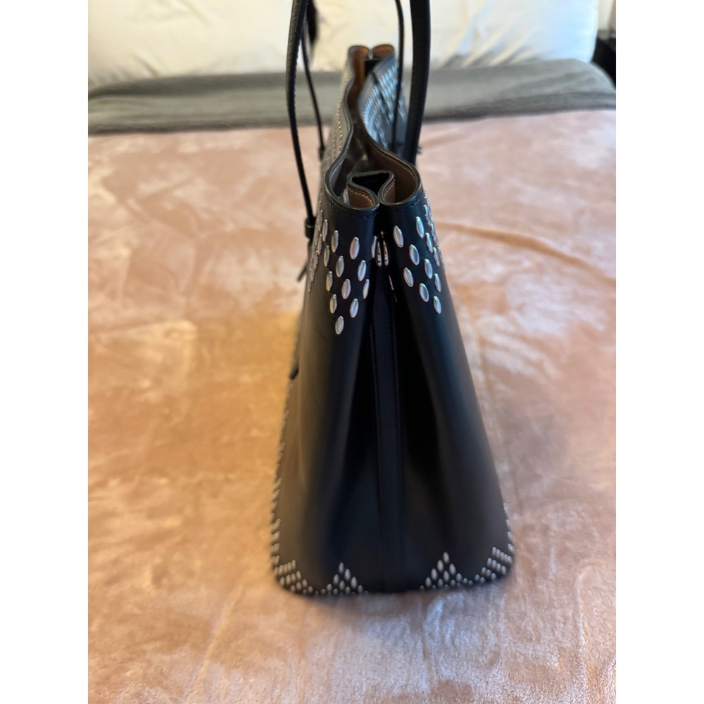 Alaia Paris Black Leather Studded Tote Bag Silver Studs Shopper Mirror - Picture 3 of 16